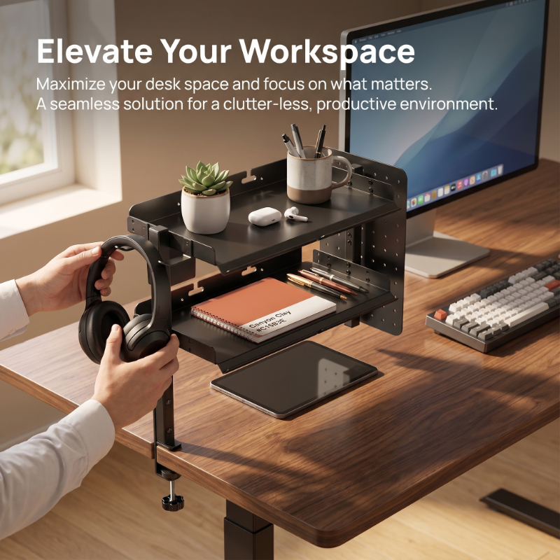 2-Tier Metal Clamp Desk Shelf  - Headphone Stand Desk incelemesi ve fiyatı