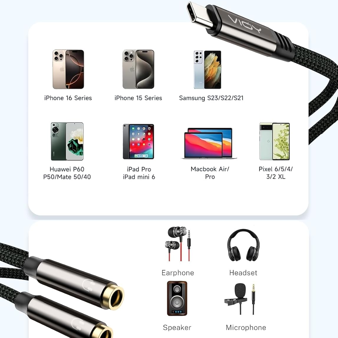USB C To Dual 3.5mm Female Hea - Cable Extension 3.5 incelemesi ve fiyatı