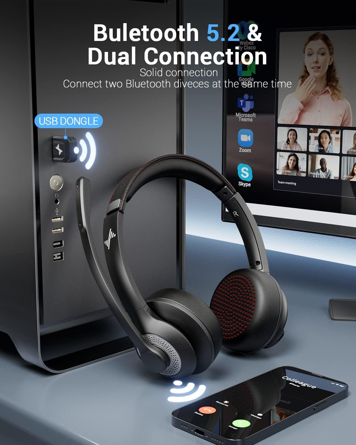 Bluetooth 5.2 Headset with Mic - Bluetooth Headset On Ear incelemesi ve fiyatı